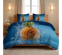 Surreal Fruit Pineapple Queen Blue Duvet Set with 2 Pillowcases (50x75cm) & 10.5 Tog All Season Microfiber Quilt & Hypoallergenic Anti-Allergy Bedding 240 × 220 cm Easy Care No Iron