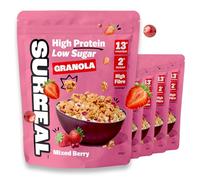 Surreal High Protein Low Sugar Granola - 13g Protein Vegan Snack or Breakfast Cereal - High Fibre, Plant-Based Granola Clusters 300 g (5 Packs, Mixed Berry)