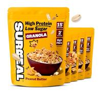 Surreal High Protein Low Sugar Granola - 15g Protein Vegan Snack or Breakfast Cereal - High Fibre, Plant-Based Granola Clusters 300 g (5 Packs, Peanut Butter)