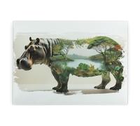 Surreal Hippo Glass Worktop Protector - Safari Landscapes Gifts for Wild Animal Lovers - Smooth Kitchen Chopping/Cutting Board Worktop Saver with Non-Slip Feet 39cm x 28.5cm (15" x 11")