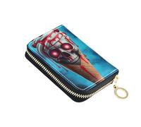 Surreal Ice Cream Cone Skull Blue Women's Wallet Small RFID Blocking Credit Card Holders Colorful Zipper Coin Purse with Key Ring
