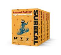 Surreal Peanut Butter - High Protein Cereal Gluten Free - Zero Sugar- Healthy Plant Based Cereal - High in Fibre - Low Carb - Vegan - 14g of Protein, 0g of Sugar - 240g per Box - 4 Pack (4 x Peanut)