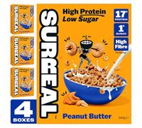 Surreal Peanut Butter - High Protein Cereal Gluten Free - Zero Sugar- Healthy Plant Based Cereal - High in Fibre - Low Carb - Vegan - 17g of Protein, 0g of Sugar - 240g per Box - 4 Pack (4 x Peanut)