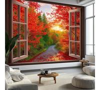 Surreal Photography Wallpaper Mural Autumn Forest Path Effect Wall Mural, Non-Woven Print Photo Wallpaper for Bedroom Living Room Kitchen Office Kids Decor 400 x 280 cm