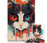 Surreal Portrait of A Cat Teenagers 1000 Piece Jigsaw Puzzle Mind Exercise Toy Group Play Precision Cut Festival Gift (50x75cm)