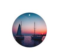 Surreal Sailboat Pattern Car Air Fresheners 6 Pcs Round Shape Hanging Aromatherapy Tablets Scented Fresheners For Bedroom Bathroom