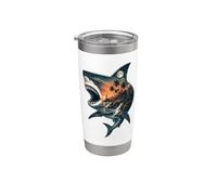 Surreal Shark Ocean Sunset Tropical Island Lighthouse Marine Stainless Steel Insulated Tumbler