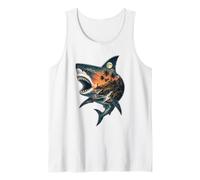 Surreal Shark Ocean Sunset Tropical Island Lighthouse Marine Tank Top