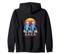 Surreal Skeletons Walking Retro Sunset Art Zip Hoodie