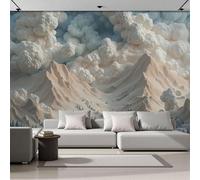 Surreal Style Wall Mural, 3D Mountain And Cloud Relief Sculpture Photos Wallpapers Silk Wall Mural Interior Design Decor Wall Sticker for Bedroom Living Room Corridor, 300x210cm, Light Brown