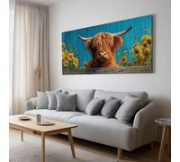 Surreal Sunflower Highland Cow Poster Painting Wall Art, Home Decor Print on Canvas - Modern Artwork for Bedroom Living Room Office Bathroom Canvas Wall Art Frameless Decoration 120 x 60 cm