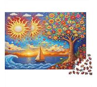 Surreal Sunflower Tree 1000 Pieces Jigsaws for Adults 14+, Premium Cardboard, Two Suns Sail Tree, Challenging Brain Teaser, Home Wall Art Decor 52x38cm/1000pcs