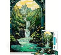 Surreal Sunset Waterfall Hard Jigsaw Puzzle for Adults 1000 Pieces Strengthen Recall Stress Release Premium Edge Fine Art Piece (38x26cm)