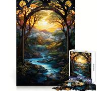 Surreal Sunset Waterfall Jigsaw Puzzle 1000 Piece for Adults Strong Logic Toy Anxiety Relief Clear Edge Festival Gift (38x26cm)