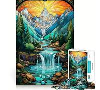 Surreal Sunset Waterfall Jigsaw Puzzles for Adults 1000 Piece Memory Boost Cozy Time Pattern Assembly Santa Wish List (38x52cm)