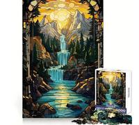 Surreal Sunset Waterfall Jigsaw Puzzles for Teenagers 1000 Piece Pure Logic Toy Quiet Calm Clean Cut Wall Art Decor (38x52cm)