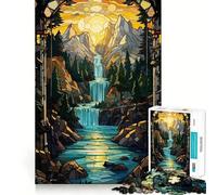 Surreal Sunset Waterfall Jigsaw Puzzles for Teenagers 1000 Piece Pure Logic Toy Quiet Calm Clean Cut Wall Art Decor (38x52cm)