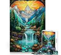 Surreal Sunset Waterfall Jigsaw Puzzles for Teenagers 1000 Piece Pure Logic Toy Quiet Calm Clean Cut Wall Art Decor (50x75cm)