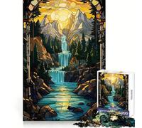 Surreal Sunset Waterfall Jigsaw Puzzles for Teenagers 1000 Pieces Logic Game Home Pastime Precise Cut Festival Gift (38x26cm)