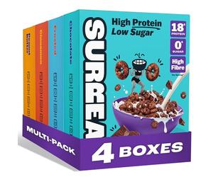 Surreal Variety Pack - High Protein Cereal - Zero Sugar- Healthy Plant Based Cereal - High in Fibre - Low Carb - Gluten Free - Vegan - 17-18g of Protein, 0g of Sugar - 240g per Box - 4 Pack (1 x each)