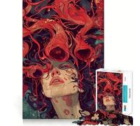 Surreal Woman with Red Tendrils Jigsaw Puzzles for Teenagers 1000 Piece Raise Memory Leisure Time Clean Edge Lovely Present (38x26cm)