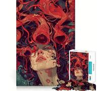 Surreal Woman with Red Tendrils Teenagers 1000 Piece Jigsaw Puzzle Memory Gain Light Relax Design Assembly Wall Art Decor (38x52cm)
