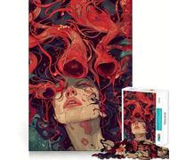 Surreal Woman with Red Tendrils Teenagers 1000 Piece Jigsaw Puzzle Think Smart Toy Bonding Time Smooth Cut Santa Wish List (50x75cm)