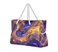 Surrealism A Vast River of Blue and Gold Stars Portable Sandproof Outdoor Tote with Side Pocketes Tote Bag Large with Cup Holders on Side