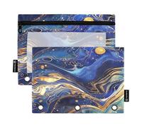 Surrealism A Vast River of Blue and Gold Stars Zipper for 3 Rings Binder with Clear Window Fabric Pencil case Large and Sturdy 3 Rings Binder folders for Classroom School Office Supplies