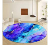 Surrealism Abstract Marble Golden Lines Round Area Rug Diameter 160 cm, Blue Print Soft Non Slip Rugs - Washable Short Pile Carpet Non Shedding Indoor Carpet for Living Room Bedroom Decor