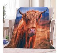 Surrealism Animal Highland Cattle Printed Orange Throw Blanket for Bed, Small Single Size Soft Flannel Throw Blanket for All Season Decor Comfy Warm - 51 × 60 inch Blankets for Adults Kids