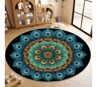 Surrealism Animals Flowers Peacock Round Rug, 60 cm Soft Turquoise Round Area Rug Bedroom Kitchen Mat - Washable Indoor Accent Carpet for Bathroom Nursery Living Room Hallway Home Decor