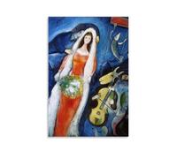 Surrealism Art Print - Marc Chagall's The Bride with Bride, Goat And Violin Elements for Home Wall Decor Unframe 08x12inch(20x30cm)