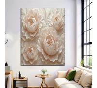 Surrealism Canvas Wall Art Beige Decor Poster Prints for Living Room, Large Size Relief Peony On Canvas Pictures Modern Home Decor Painting 32x47in No Frame