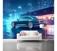 Surrealism City Sedan Pattern Wallpaper Mural, 157.5" x 110.2" Non-Woven 3D Effect Wallpaper, Blue Photo Poster Murals for Sofa TV Background Bedroom Wall Art