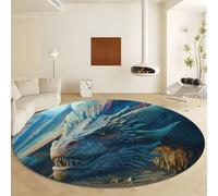 Surrealism Dragon Animal Round Rugs Diameter 60 cm, Blue Non-Slip Non-Shedding Area Rug - Machine Washable Soft Short Pile Circle Carpet for Living Room Bedroom Kids Room Decor