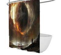 Surrealism Fabric Shower Curtain Stormy Sea Starry Vortex Solitary Figure Silhouette Bath Curtains Soft Cloth Fabric Bathroom Decor 150 x 180 cm