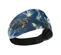 Surrealism Fairies Butterfly Electric Blue Gold Non-Slip womens headbands fashion Stretchy sweatband for Cycling tennis Cycling make up