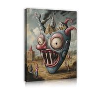 Surrealism Fantasy Poster Wall Art Giant Bizarre Creatures and Strange Buildings Canvas Picture Wall Decor for Bathroom Bedroom Living Room 35x52cm Innerframe