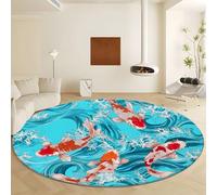 Surrealism Fish Animal Washable Round Rugs Diameter 120 cm, Soft Shaggy Low-Pile Indoor Carpet - Large Non Slip Blue Area Rug for Living Room Bedroom Playroom Dining Room