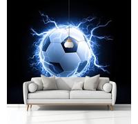 Surrealism Football Lightning Non-Woven Wallpaper 400 x 280 cm Bedroom Wall Mural, Black Photo Wallpaper Poster Wall Covering, for Children’s Room Home Restaurant Living Room Hallway