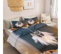 Surrealism Luxury Double Duvet Cover with zipper, White Dreamcatcher Feathers Printed Reversible Duvet Cover - Lightweight Bedding Soft Breathable Quilt Covers for Kids Adults