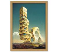 Surrealism Modern Architecture Palace Artwork Framed Wall Art Print A4 Artery8 Light Oak One Size