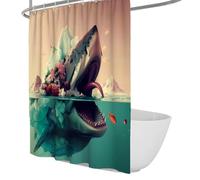 Surrealism Ocean Theme Shower Curtains Shark Iceberg Coral Bathroom Decor Waterproof Polyester Fabric Bath Curtain Set with Hooks 200 x 200 cm