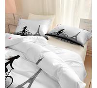 Surrealism Pattern Duvet Cover Bicycle Eiffel Tower Heart Bedding Set, Luxury Breathable Comforter Cover King Duvet for Kids Man Woman - Soft Lightweight Bedding 230 x 220 cm