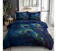 Surrealism Photography Feathers 3D Printed Duvet Cover Set Double Reversible Bedding Set Soft Microfiber Quilt Cover with Zipper Closure and Corner Ties 3 Piece, Blue