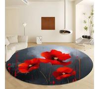 Surrealism Plants Flowers Round Area Rug Diameter 120 cm, Red Print Soft Non Slip Rugs - Washable Short Pile Carpet Non Shedding Indoor Carpet for Living Room Bedroom Decor