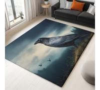 Surrealism Plants Forest Animals Crows, Large Black Area Rug, Soft Short Pile Rugs with Non-Slip Backing, Machine Washable Non Shedding Carpet for Living Room Bedroom 160 x 230 cm