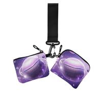 Surrealism Purple Planet Universe Double Coin Purse Credit Card Holder Wallet Mini Fashion Zipper Bracelet Wallet with Zipper Pocket for Women 2 Pack, Surrealism Purple Planet Universe, 1 Size,