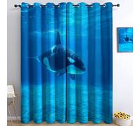 Surrealism Realistic Animals Killer Whales Blackout Curtains for Living Room Blue 2 Panels Printed Eyelet Curtains - W 29.5" x L 65.4" Thermal Insulated Noise Reducing Window Treatment Drapes